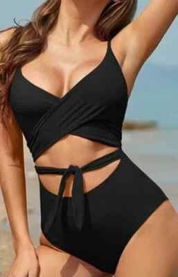 Schwarzer Einteiler Wickeloptik Cut-Outs Bandage-Stil Knotenbindung 11260 Gr. S - Bild 1 von 3