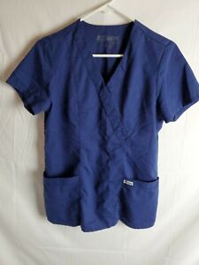 Grey’s Anatomy By Barco Active Navy Blue Scrub Tops V-Neck Size Small S 
