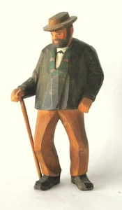 Antique folk art wood carving of a gentleman with walking stick - Picture 1 of 2