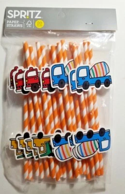 Соломинки для детских грузовиков в оранжевую и белую полоску соломинки для кексов 20 штук - Изображение 1 из 3