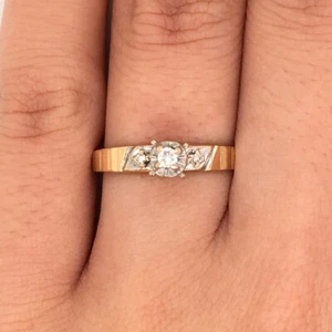 0.05ct Round Brilliant Cut Diamond Engagement Ring in 14k Yellow and White Gold - Picture 1 of 5
