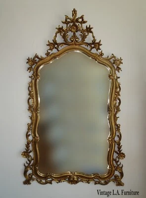 Vintage French Louis XVI Ornate Rococo Gold Wall Mantle Mirror Made in Italy - Image 1 of 4