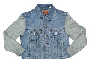 Levi's Ex-Boyfriend Style Fleece-Sleeve Cutoff Hem Junior's Denim Jacket S NWT - Picture 1 of 1