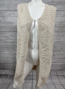 Long Strickjacke ärmellos Pullover Damen L creme vorne offen Western Boho Indie - Bild 1 von 7