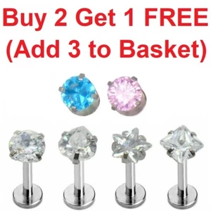 Tragus Stud Flat Back Earrings Labret Bars Monroe Helix Cartilage Bar Piercing - Picture 1 of 18