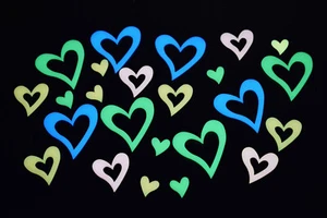 DirectGlow 24 Piece Multicolor Glow in the Dark Hearts Fun Wall Ceiling Decor - Picture 1 of 6