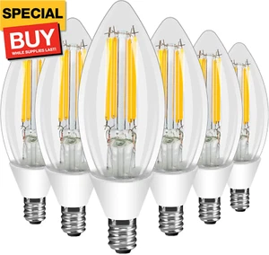 E12 Dusk to Dawn Light Bulbs Outdoor, C35 B11 5W 60W Equivalent 500LM 2700K Warm - Picture 1 of 7