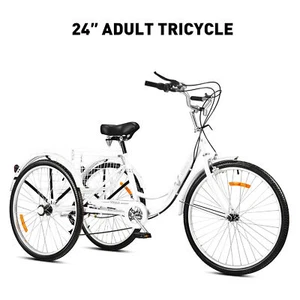 VIRIBUS 24"Adult Tricycle White 7 Speed Trike3-Wheel Bycicle Bike w/Basket Shop - Picture 1 of 12