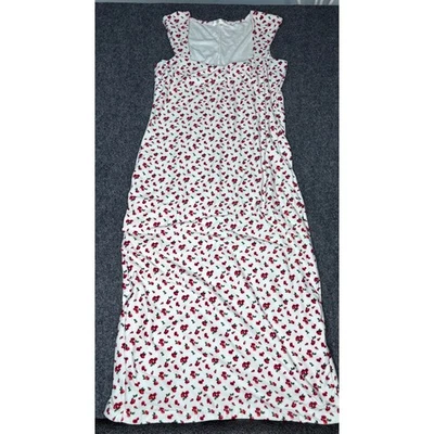 Riley James Floral Maxi Dress Womens XL White Red Sleeveless Square Neck Slit - Image 1 of 3