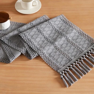 Macrame Style Boho Table Runner, Blue Grey Table Runners 72 Inches Long, Farm... - Image 1 of 4