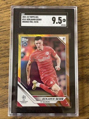 2021-22 Topps Chrome UCL Benjamin Sesko Orange Rookie RC /25 SGC 9.5 MT+ New Tux - Image 1 of 2