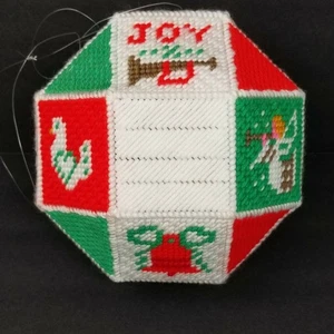 Vtg LARGE 3D Needlepoint Noel Xmas Ball Ornament Hanging Door Display Beaded Big - Picture 1 of 4