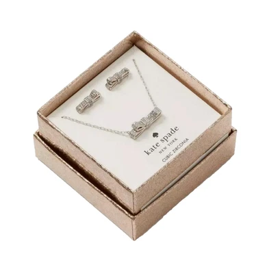 Conjunto de cinta Kate Spade en caja arco de plata colgante collar pendientes NUEVO regalo Foto 1 de 4