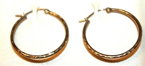 10K Yellow Gold Medium  Diamond Cut  X-Cut Hoop Earrings 23mm  - Picture 1 of 5