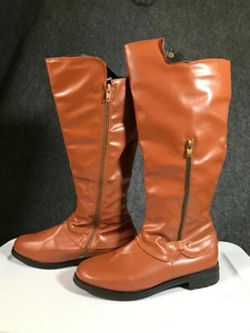 Womens Mid-Calf Boots Brown Pointed Toe Side Zip Rainboot Style - Picture 1 of 9