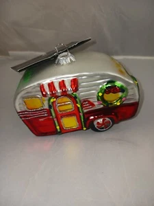 Neu mit Etikett Robert Stanley Glas Weihnachtsschmuck Vintage Happy Camper Reiseanhänger - Bild 1 von 8