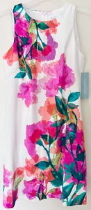 Gorgeous NWT London Times Printed Sleeveless Women’s Shift Dress White/Pink 6 - Picture 1 of 8