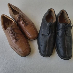 (2) Johnston & Murphy SIZE 13M Men Shuler Bicycle Toe Shoe Black/Brn Sheepskin - Picture 1 of 6