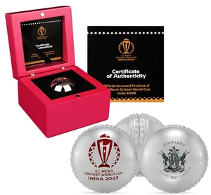 ZIMBABWE '3D Ball' $1 dólar 2023 plata 1 oz. Copa Mundial de Cricket ICC Masculina India - Imagen 1 de 11
