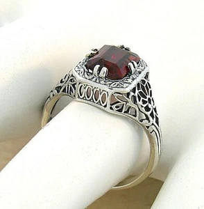 ART DECO STYLE 2 CARAT GENUINE GARNET 925 STERLING SILVER RING 634Z - Picture 1 of 4