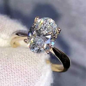 3CT Oval VVS1 Moissanite Solitaire Engagement Ring In Solid 14k Yellow Gold Over - Picture 1 of 9