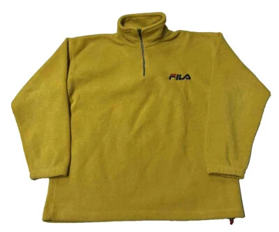 Vintage 1980s 90s Fila 1/4 Zip Fleece Quarter Yellow Sportwear Spell Out Size XL - Image 1 of 4