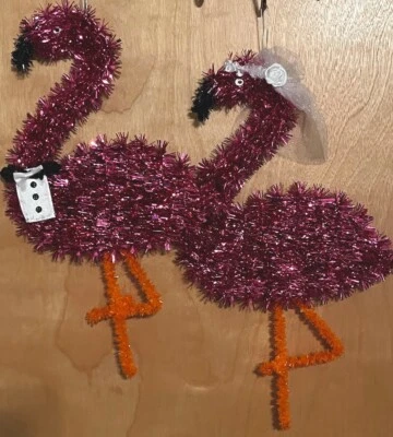 BODA Decoración NOVIA NOVIO ROSA FLAMENCO OROPEL COLGANTE DE PARED 17 1/2 pulgadas Foto 1 de 3