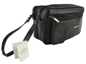Bolso de muñeca de viaje de cuero negro suave para hombre de Lorenz Handy - Imagen 1 de 4
