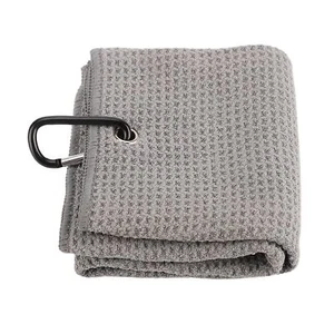 Waffle Pattern Microfiber Sports Towel Ultra Absorbent with Clip - Grey - Picture 1 of 11