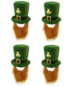 4 x Irish Hats & Beard Leprechaun Fancy Dress St. Patricks Day Shamrock Stag Do - Picture 1 of 2