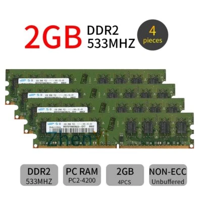 Samsung 8GB Kit 4x2GB DDR2 533MHz PC2-4200U 240Pin DIMM Desktop PC Memory RAM BT - Image 1 of 4