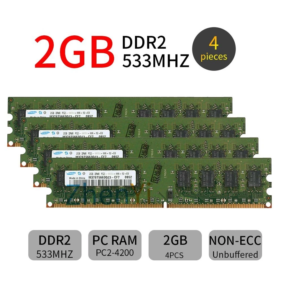 Samsung 8GB Kit 4x2GB DDR2 533MHz PC2-4200U 240Pin DIMM Desktop PC Memory RAM BT - Image 1 of 4