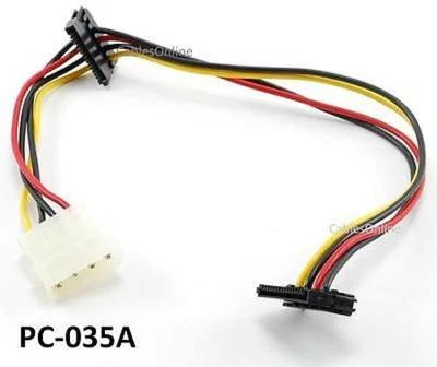 12inch 4-Pin Molex Male to Two 90 Degree SATA 15-Pin Female Power Cable, PC-035A - Image 1 of 2
