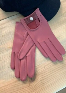 Damen handgefertigte rosa Touchscreen Fahren Echtleder Handschuhe - Bild 1 von 4