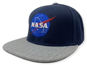 NASA Men's Official Licensed Embroidered Logo Snapback Hat Cap - Navy/Grey - Picture 1 of 5