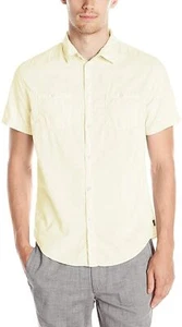 Calvin Klein Jeans Mens Garment-Dye Calico Short-Sleeve Shirt (L, Shadow Lime) - Picture 1 of 2