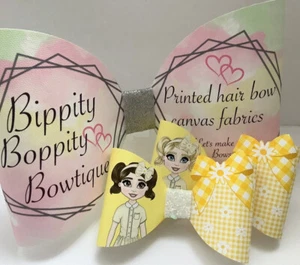 3D GINGHAM BOW GIRLS YELLOW 4" PRINTED CANVAS FABRIC BOW LOOPS MAKE HAIR BOWS - Picture 1 of 4
