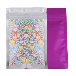 100 Flat Clear Front Matte Purple Resealable Anti-Oxidation Zipper Pouch 3x5" - Picture 1 of 5