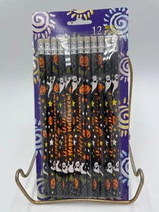 Happy Halloween Wooden Pencils Set of 12 Ghosts Pumpkins Black Orange White New - Picture 1 of 4