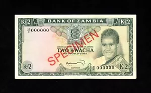 F.C. ZAMBIA , 2 KWACHA 1969 , SPECIMEN , S/C- ( AUNC ) , MARCAS , P.11s . - Imagen 1 de 2