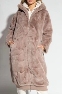 $450 Ugg Koko Oversized Faux Fur Coat Hood Full Zip Pockets Lined Size M/L New - Picture 1 of 14