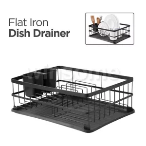 Large Black Kitchen Dish Drainer Rack with Drip Tray Cutlery Cup Plate Holder - Picture 1 of 7