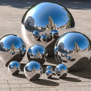 Stainless Steel Mirror Sphere Hollow Round Ball Polished Sliver Garden Ornaments - Picture 1 of 23