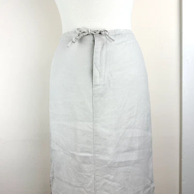 De colección Y2K Antigua Falda Midi Azul Marino Para Mujer 6 Beige Lino Cordón Cintura Aberturas Laterales '03 Foto 1 de 4