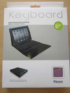 Funda/soporte de cuero real con teclado Bluetooth púrpura para antiguo Apple iPad 1,2,3 - Imagen 1 de 7