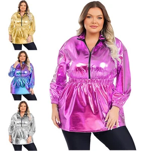 Women Plus Size Loose Dress Long Sleeves A-line Dancing Clubwear Party Zipper - Bild 1 von 52