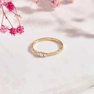 Minimal Dainty Round Cut 0.09CT Lab-Grown Diamond In 10K Yellow Gold Women Ring - Picture 1 of 6