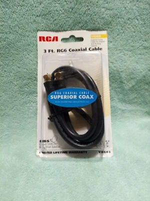RCA Coax RG6 Cable ~ Black ~ 3 Ft. ~ VH603R ~ Gold Connectors - Image 1 of 2