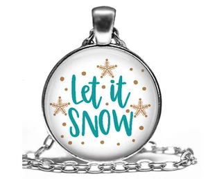 Let It Snow Winter Holiday Photo Jewelry Pendant 24" Necklace Snow Lovers Gift - Picture 1 of 5