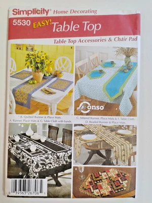 Simplicity 5530 Table Top Tablecloth Runner Placemats Sewing Craft Pattern UC - Image 1 of 4